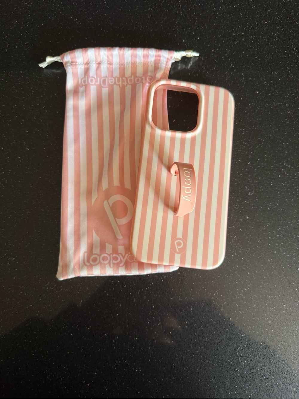 Loopy Pink and White Striped iPhone 16 pro Case with Loop Grip